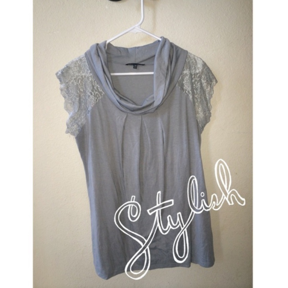 Bluheaven Cowel Neck Short Sleeve Lace Tee